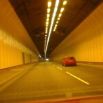 Car driving through a tunnel