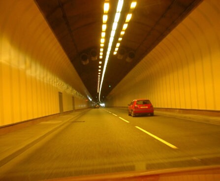 Car driving through a tunnel